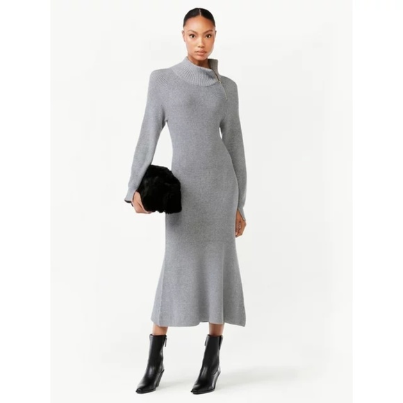 Scoop NYC Dresses & Skirts - NEW Scoop Women's Ribbed Sweater Dress  Zip Turtleneck M  Gray